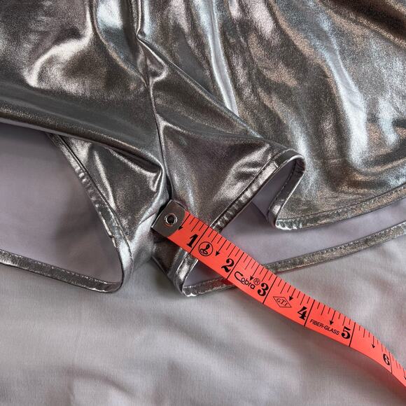 Women's Small Silver Rave Shorts Stretch Waist Festival Ready Puipkino - Picture 3 of 8